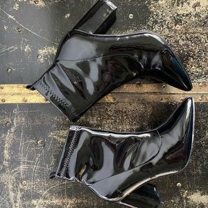 Faux patent leather booties